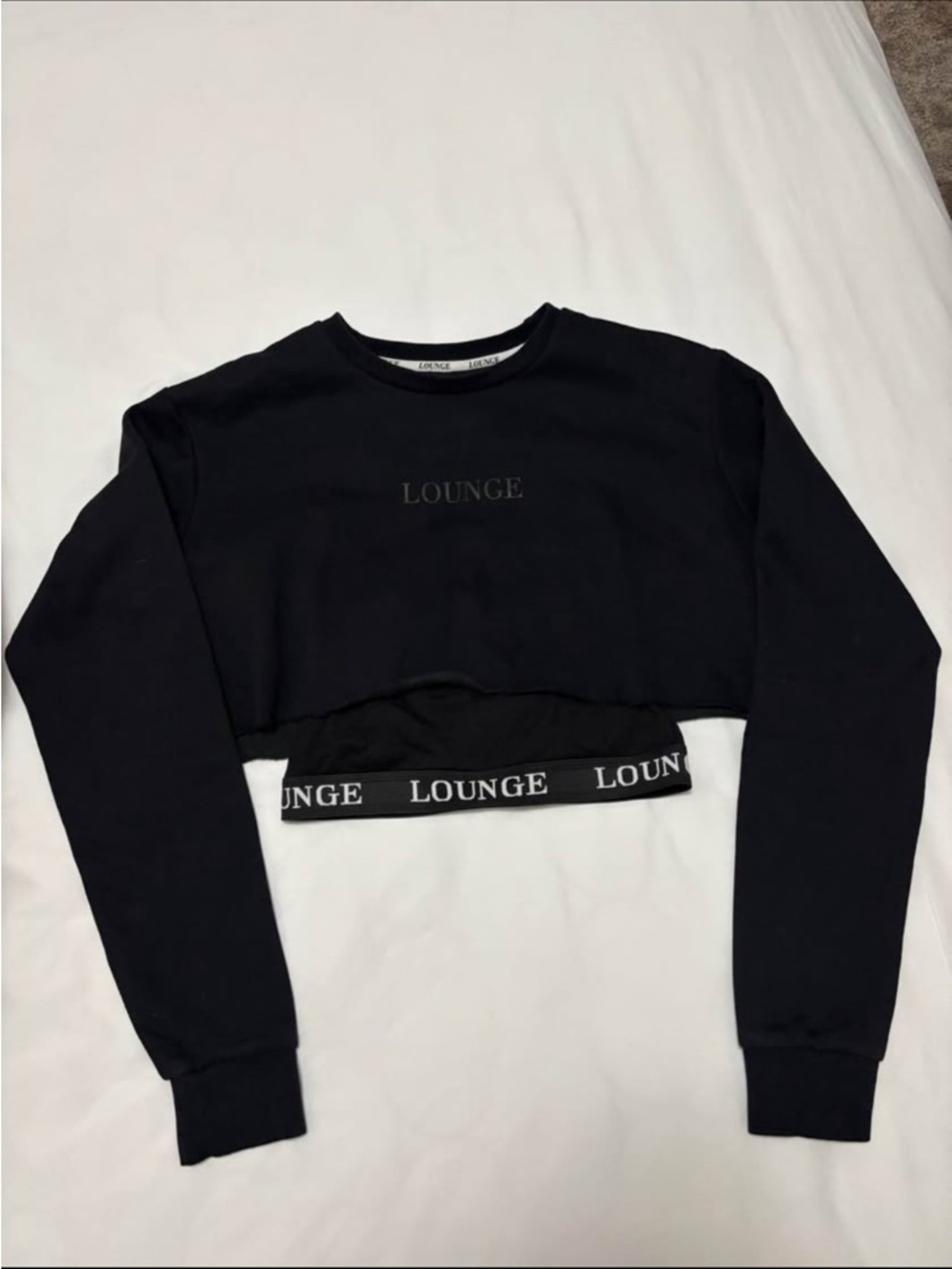 Lounge Apparel Black Cropped Crewneck Top & Bralet Set Size M